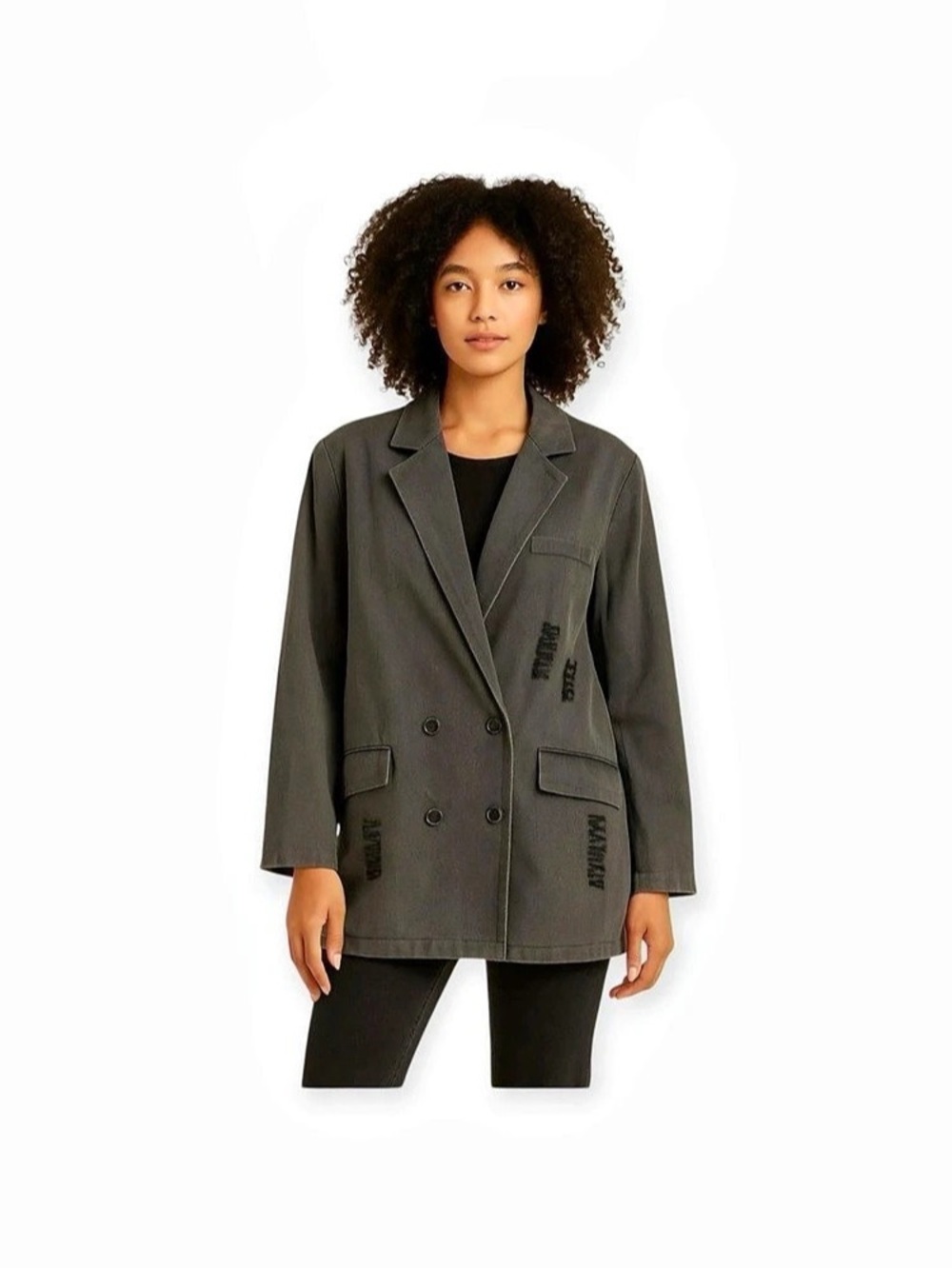 POL Charcoal Gray Oversized Double Breasted Blazer Deconstructed Detail Size S